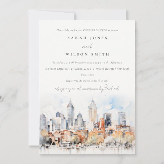 Denver Colorado Skyline Waterverf Koppels Douche Kaart (Voorkant)