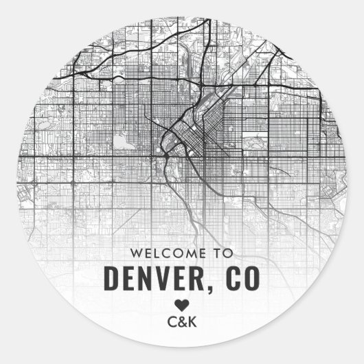 Denver, Colorado Stadsplattegrond | Bruiloft Welko Ronde Sticker (Voorkant)