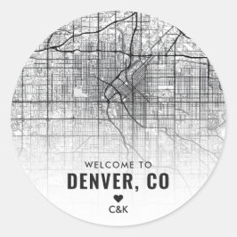 Denver, Colorado Stadsplattegrond | Bruiloft Welko Ronde Sticker