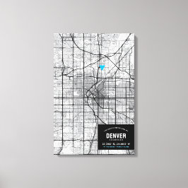Denver, Colorado Stadsplattegrond + Markeer uw loc Canvas Afdruk