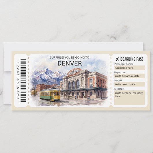 Denver Colorado Trip Boarding Pass Ticket Kaart (Voorkant)