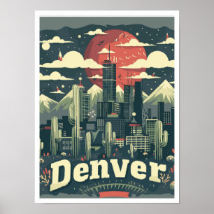 Denver Colorado Vintage Travel Illustratie Poster