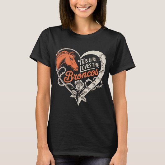 Denver Football Girl Heart Cute Horse Lover Orange T-shirt (Voorkant)
