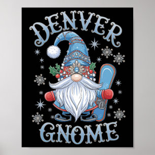 Denver Gnome Kerst Cheer Snowboarding Fun Poster