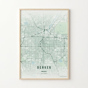 Denver kaart Emerald Colorado stad poster wanddeco