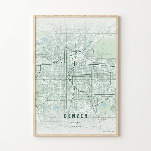 Denver kaart Emerald Colorado stad poster wanddeco