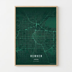 Denver Kaart Print Colorado Stad Poster Muurkunst 