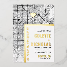 Denver Love Locator | Stad thema bruiloft Folie Uitnodiging