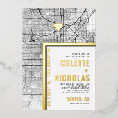 Denver Love Locator | Stad thema bruiloft Folie Uitnodiging (Voorkant)