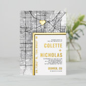 Denver Love Locator | Stad thema bruiloft Folie Uitnodiging (Staand Voorkant)