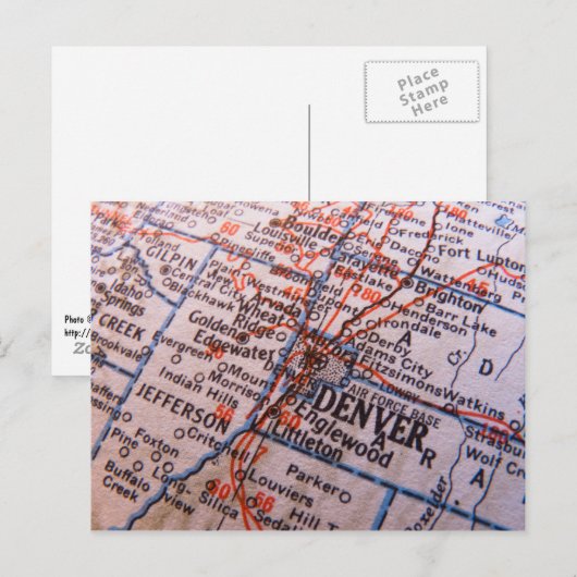 Denver Map Briefkaart (Voorkant / Achterkant)