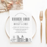 Denver Rehearsal Dinner | City Skyline Kaart<br><div class="desc">Een unieke repetitie-uitnodiging voor een huwelijk dat plaatsvindt in de prachtige stad Denver, Colorado. Deze uitnodiging bevat een gestileerde illustratie van de unieke skyline van de stad. Dit wordt gevolgd door uw repetitie dinerinformatie in een bijpassende open stijl. Aan de andere kant van de uitnodiging is een diepe houtskoolgrijze kleur...</div>