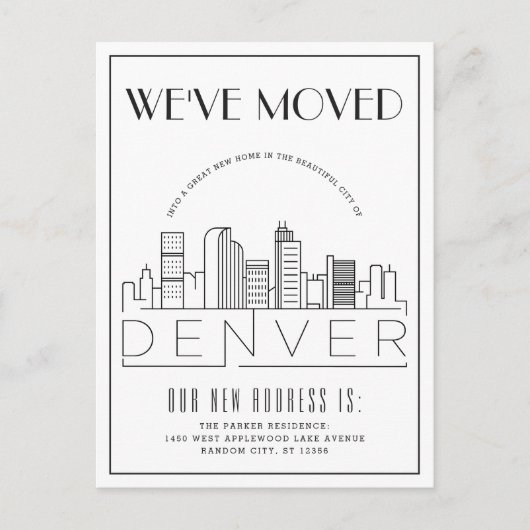 Denver Silhouet Moderne Deco | Adres Gewijzigd Aankondigingskaart (Voorkant)