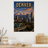 Denver Silhouette en Rocky Mountains  Poster (Keuken)