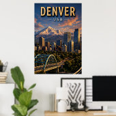 Denver Silhouette en Rocky Mountains  Poster (Thuiskantoor)