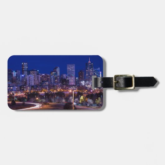 Denver Skyline at Night - Colorado Bagagelabel (Voorkant horizontaal)