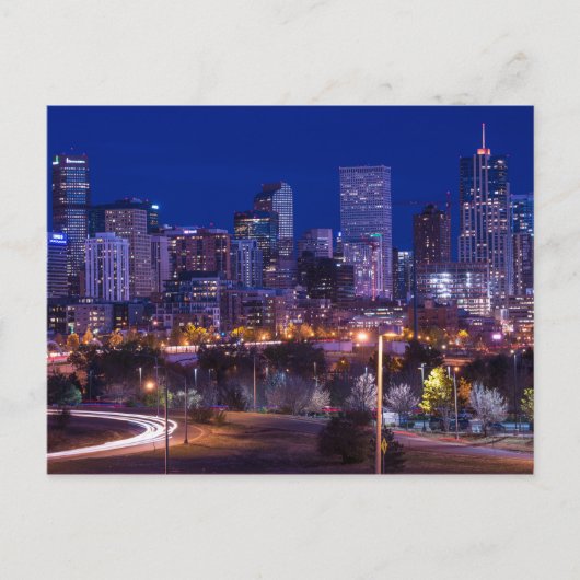 Denver Skyline At Night - Colorado Briefkaart (Voorkant)