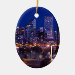 Denver Skyline at Night - Colorado Keramisch Ornament