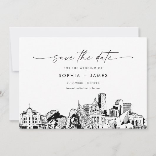 Denver Skyline Bruiloft Save the Date Kaart (Voorkant)