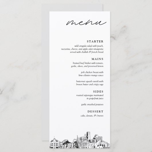 Denver Skyline Modern Wedding Dinner Menu (Voorkant / Achterkant)