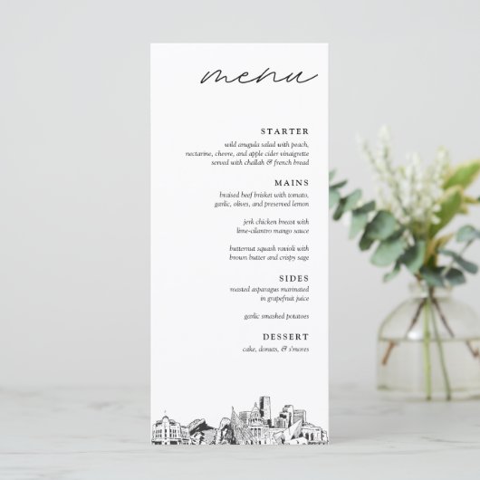 Denver Skyline Modern Wedding Dinner Menu (Staand voorkant)