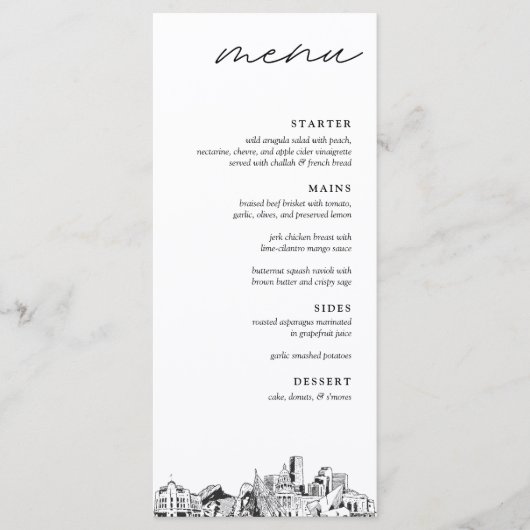 Denver Skyline Modern Wedding Dinner Menu (Voorkant)
