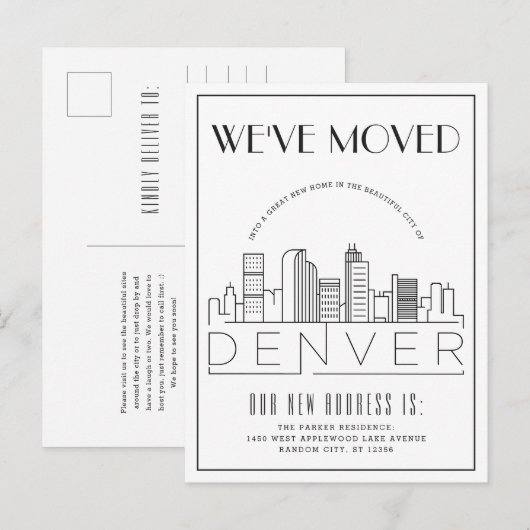 Denver Skyline Moderne Deco | Adres Gewijzigd Aankondigingskaart (Voorkant / Achterkant)