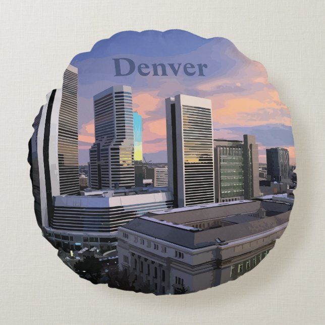 Denver Skyline Rond Kussen (Voorkant)
