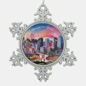 Denver Skyline Snowflake Pewter Kerstversiering Tin Sneeuwvlok Ornament (Voorkant)
