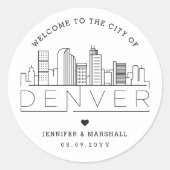 Denver Skyline | Welkomstbericht voor bruiloft Ronde Sticker (Voorkant)