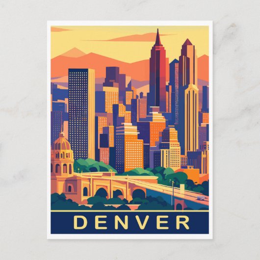 Denver, Stads Silhouet, Reizen Briefkaart (Voorkant)