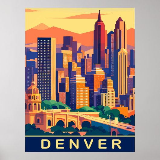 Denver, Stads Silhouet, Reizen Poster (Voorkant)