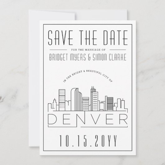 Denver Trouwdag Gestileerde Silhouet Save the Date Kaart (Voorkant)