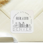 Denver Wedding | Afdichting van vooraf geadresseer Vierkante Sticker<br><div class="desc">Bespaar tijd en maak indruk tijdens het versturen van uw huwelijksuitnodigingen. Deze voorgeadresseerde enveloppe afdichting stickers cadeaus zich in een elegante maar moderne deco-thema stijl en zijn voorzien van een illustratie van de stad Denver en zijn unieke skyline. De neutrale kleuren zijn geschikt om een verscheidenheid van huwelijksuitnodigingen en envelopstijlen...</div>