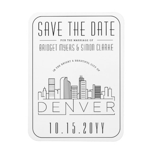 Denver Wedding gestileerde Skyline sparen de Datum Magneet (Verticaal)
