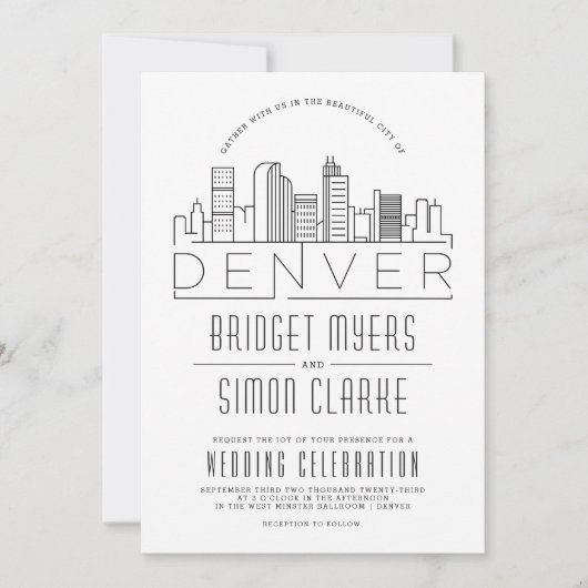 Denver Wedding | Gestileerde Skyline Uitnodigen + Kaart (Voorkant)