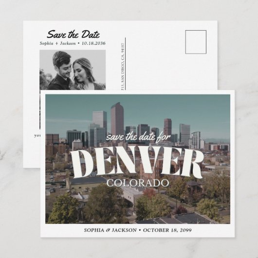 Denver Wedding Save the Date Retro Destination Briefkaart (Voorkant / Achterkant)