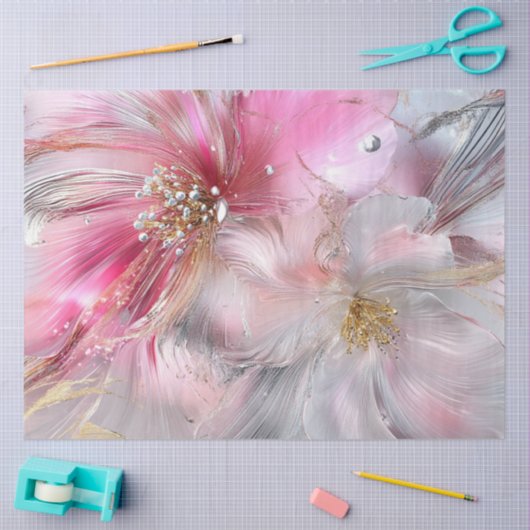 Deocupage Abstracte delicate bloemblaadjes roze Tissuepapier (Craft)