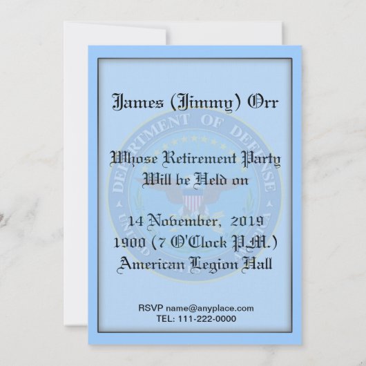 Department of Defence Retirement Kaart (Achterkant)