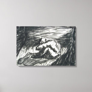 Depressie Alleen in Donkere Kamer Houtskool Kunstt Canvas Afdruk