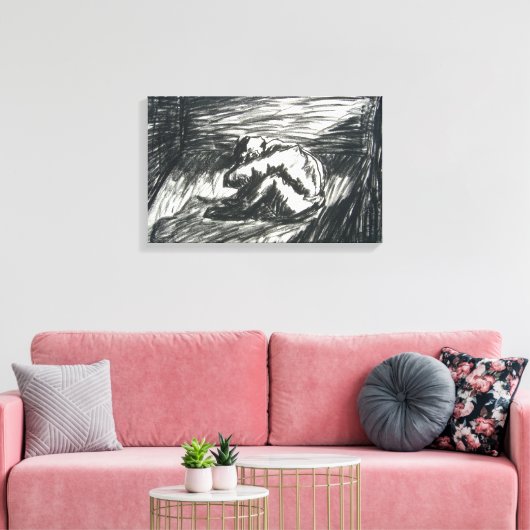 Depressie alleen in een donkere kamer-houtskooltek canvas afdruk (Insitu (Woonkamer))