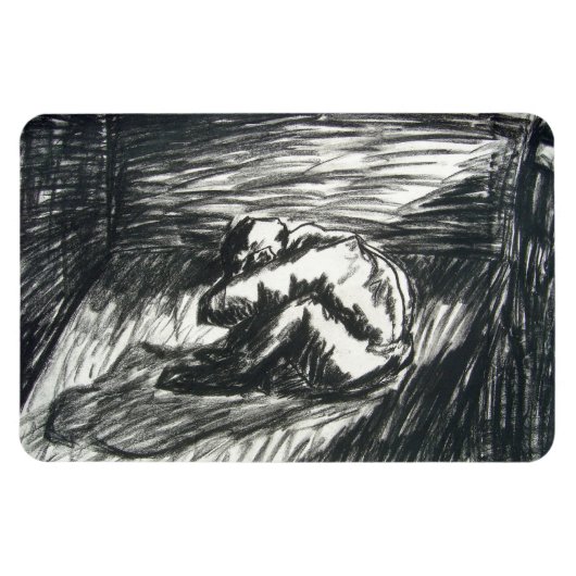 Depressie alleen in een donkere kamer-houtskooltek magneet (Horizontaal)