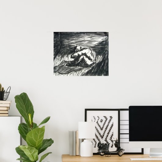 Depressie alleen in een donkere kamer-houtskooltek poster (Thuiskantoor)