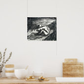 Depressie alleen in een donkere kamer-houtskooltek poster (Keuken)