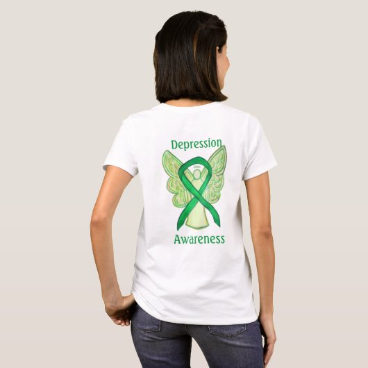 Depressie Bewustzijn Lint Groene Engel Aangepast T T-shirt (Achterkant volledig)