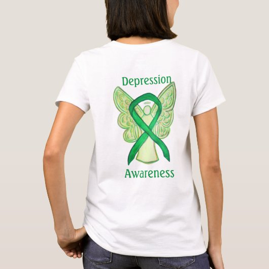 Depressie Bewustzijn Lint Groene Engel Aangepast T T-shirt (Achterkant)