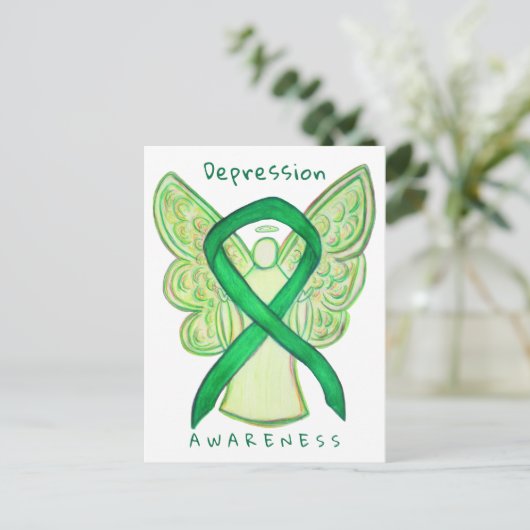 Depressie Bewustzijn Lint Groene Engel Briefkaart (Staand voorkant)