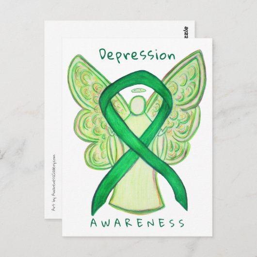 Depressie Bewustzijn Lint Groene Engel Briefkaart (Voorkant / Achterkant)