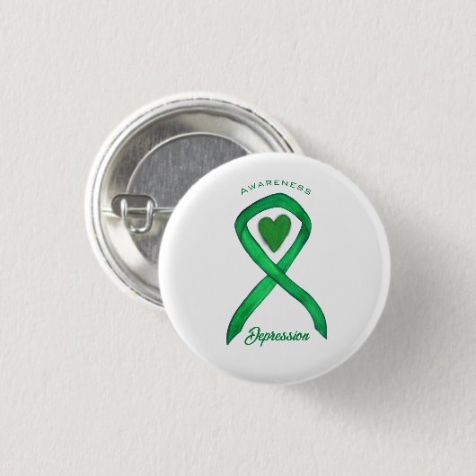 Depressie Bewustzijn Lint Groene Hart Button Pin (Voorkant /achterkant)