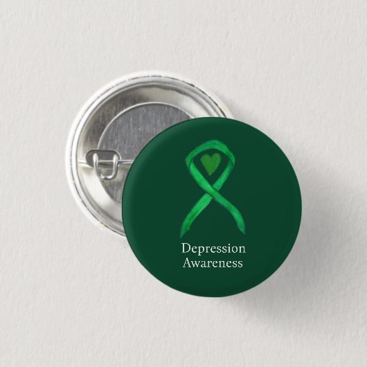 Depressie Bewustzijn Lint Groene Hart Pin Button (Voorkant /achterkant)